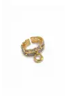 Çift Renk Seri Golden Buckle Tasarım Zirkon Taşlı Ayarlanabilir Çelik Yüzük Kararmaz Renk Atmaz
