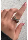 Çift Renk Seri Zirkon Taşlı Çapraz Bar Gold Silver Kaplama Ayarlanabilir Kadın Çelik Yüzük Kararmaz