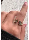 Çift Renk Seri Zirkon Taşlı Çift Parça Cluster Gold Kaplama Ayarlanabilir Kadın Çelik Yüzük Kararmaz