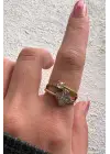 Çift Renk Seri Zirkon Taşlı 2li Yonca Tek Taş Tasarım Ayarlanabilir Kadın Çelik Yüzük Kararmaz