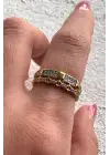Çift Renk Seri Zirkon Taşlı Zincir Tasarım Gold Silver Ayarlanabilir Kadın Çelik Yüzük Kararmaz