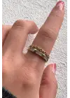 Çift Renk Seri Zirkon Taşlı Zincir Tasarım Gold Silver Ayarlanabilir Kadın Çelik Yüzük Kararmaz