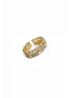 Çift Renk Seri Zirkon Taşlı Zincir Tasarım Gold Silver Ayarlanabilir Kadın Çelik Yüzük Kararmaz
