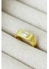 Gold Baget Zirkon Taşlı Geniş Bant Altın Kaplama Ayarlanabilir Serçe Parmak Kadın Çelik Yüzük