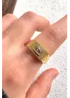 Gold Baget Zirkon Taşlı Geniş Bant Altın Kaplama Ayarlanabilir Serçe Parmak Kadın Çelik Yüzük
