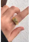 Gold Baget Zirkon Taşlı Geniş Bant Altın Kaplama Ayarlanabilir Serçe Parmak Kadın Çelik Yüzük