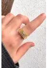 Gold Baget Zirkon Taşlı Geniş Bant Altın Kaplama Ayarlanabilir Serçe Parmak Kadın Çelik Yüzük