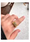 Gold Baget Zirkon Taşlı Geniş Bant Altın Kaplama Ayarlanabilir Serçe Parmak Kadın Çelik Yüzük