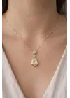 Zirkon Taşlı Damla Model 45 Cm Kadın Çelik Kolye Altın Kararmaz Renk Atmaz