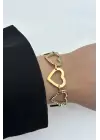 Gold Zirkon Taşlı Kalp Tasarım Model Çelik Bileklik Altın Kararmaz Renk Atmaz