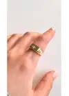 Yıldız Motifli Altın Kaplama Minimal Mühür Kadın Çelik Yüzük Kararmaz Renk Atmaz