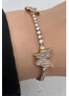Rose Gold Zirkon Taşlı Kelebek Figürlü Tennis Kadın Çelik Bileklik Kararmaz Renk Atmaz
