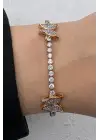 Rose Gold Zirkon Taşlı Kelebek Figürlü Tennis Kadın Çelik Bileklik Kararmaz Renk Atmaz