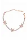 Rose Gold Zirkon Taşlı Kelebek Figürlü Tennis Kadın Çelik Bileklik Kararmaz Renk Atmaz