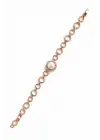 Rose Gold İnci Detaylı Zirkon Taşlı Halka Zincir Kadın Çelik Bileklik Kararmaz Renk Atmaz