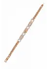 Rose Gold Geometrik Link Zirkon Taşlı Kadın Çelik Bileklik Kararmaz Renk Atmaz