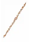 Rose Gold Yaprak Motifli Zirkon Taşlı Kadın Çelik Bileklik Kararmaz Renk Atmaz