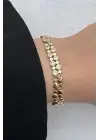 Gold Renk Boncuk Zincir Zirkon Taşlı Kadın Çelik Bileklik Kararmaz Renk Atmaz