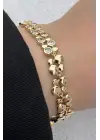 Gold Renk Boncuk Zincir Zirkon Taşlı Kadın Çelik Bileklik Kararmaz Renk Atmaz