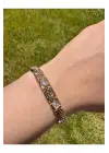 Gold Renk Vintage Greek Desenli Baget Taşlı Kadın Çelik Bileklik Kararmaz Renk Atmaz