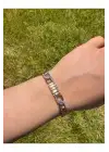 Rose Gold Z Form Detaylı Zirkon Taşlı Kadın Çelik Bileklik Kararmaz Renk Atmaz