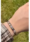 Rose Gold Kare Plaka Detaylı Zirkon Taşlı Kadın Çelik Bileklik Kararmaz Renk Atmaz