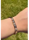 Rose Gold Kare Plaka Detaylı Zirkon Taşlı Kadın Çelik Bileklik Kararmaz Renk Atmaz