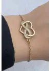 Gold Renk Sonsuzluk Kalp Figürlü Zirkon Taşlı Kadın Çelik Bileklik Kararmaz Renk Atmaz