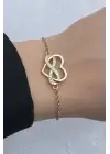 Gold Renk Sonsuzluk Kalp Figürlü Zirkon Taşlı Kadın Çelik Bileklik Kararmaz Renk Atmaz