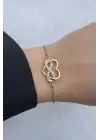Gold Renk Sonsuzluk Kalp Figürlü Zirkon Taşlı Kadın Çelik Bileklik Kararmaz Renk Atmaz