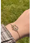 Gold Renk Sonsuzluk Kalp Figürlü Zirkon Taşlı Kadın Çelik Bileklik Kararmaz Renk Atmaz