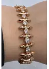Rose Gold Çivili Spike Zirkon Taşlı Kadın Çelik Bileklik Kararmaz Renk Atmaz