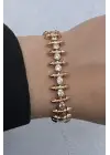 Rose Gold Çivili Spike Zirkon Taşlı Kadın Çelik Bileklik Kararmaz Renk Atmaz