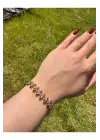 Rose Gold Çivili Spike Zirkon Taşlı Kadın Çelik Bileklik Kararmaz Renk Atmaz