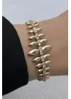 Cm Jewelry Gold Renk Yaprak Form Zirkon Taşlı Kadın Çelik Bileklik Kararmaz Renk Atmaz
