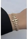 Cm Jewelry Gold Renk Yaprak Form Zirkon Taşlı Kadın Çelik Bileklik Kararmaz Renk Atmaz