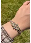 Cm Jewelry Gold Renk Yaprak Form Zirkon Taşlı Kadın Çelik Bileklik Kararmaz Renk Atmaz