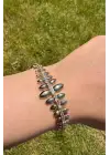 Cm Jewelry Gold Renk Yaprak Form Zirkon Taşlı Kadın Çelik Bileklik Kararmaz Renk Atmaz