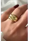 İthal Cilalı İkili Kalın Model Bombe Tasarım Ayarlanabilir Kadın Çelik Yüzük Gold Kararmaz