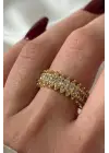 Yeni Sezon Mekik Model Sıra Zirkon Taşlı Ayarlanabilir Kadın Çelik Yüzük Gold Kararmaz Renk Atmaz