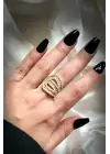 Yeni Sezon Baget Taşlı Özel Tasarım Gemici Düğüm Büyük Sarmal Ayarlanabilir Kadın Çelik Yüzük Gold