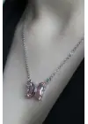 Yeni Sezon Kelebek Tasarım Rodyum Kaplama Kadın Çelik Kolye Pembe Kararmaz Renk Atmaz
