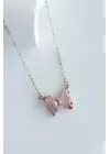 Yeni Sezon Kelebek Tasarım Rodyum Kaplama Kadın Çelik Kolye Pembe Kararmaz Renk Atmaz