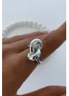 Cilalı Model Düğüm Tasarım Günlük Ayarlanabilir Kadın Çelik Yüzük Gümüş Kararmaz Renk Atmaz
