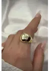 Yeni Sezon Nokta Tasarım Bombeli Cilalı Model Ayarlanabilir Kadın Çelik Yüzük Gold Kararmaz