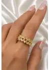 Yeni Sezon Çapraz Full Baget Zirkon Taşlı Model Ayarlanabilir Kadın Çelik Yüzük Gold Kararmaz