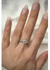 Baget Zirkon Taşlı Vintage Model Ayarlanabilir Kadın Çelik Yüzük Gümüş Kararmaz Renk Atmaz