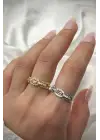 Baget Zirkon Taşlı Vintage Model Ayarlanabilir Kadın Çelik Yüzük Gümüş Kararmaz Renk Atmaz
