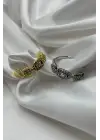 Baget Zirkon Taşlı Vintage Model Ayarlanabilir Kadın Çelik Yüzük Gümüş Kararmaz Renk Atmaz