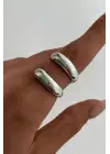 Özel Cilalı Ikili Görünüm Ayarlanabilir Kadın Çelik Yüzük Gümüş Kararmaz Renk Atmaz